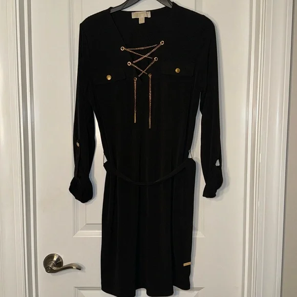MICHAEL Michael Kors | Dresses | Michael Kors Dress Black With Gold Accents  Size Medium | Poshmark